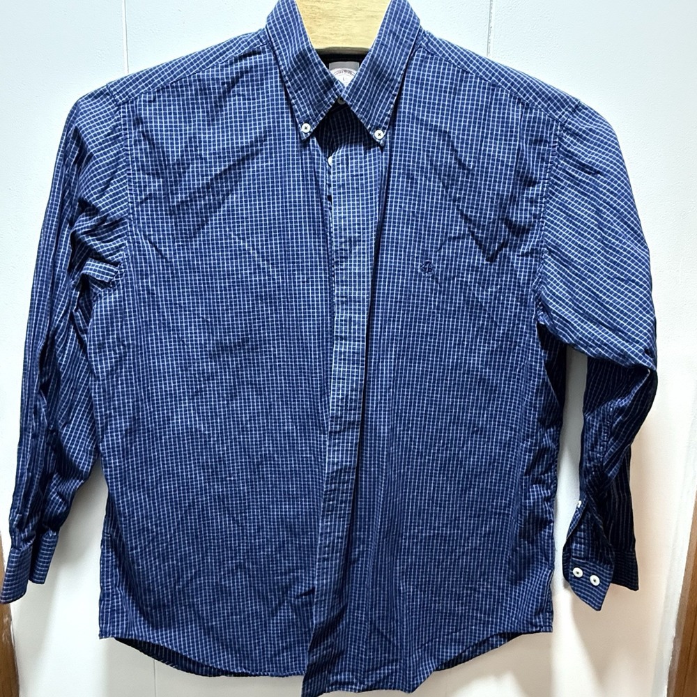 Brooks Brothers 346 Men Button Down Shirt Blue Plaid Long Sleeve Size Large‎